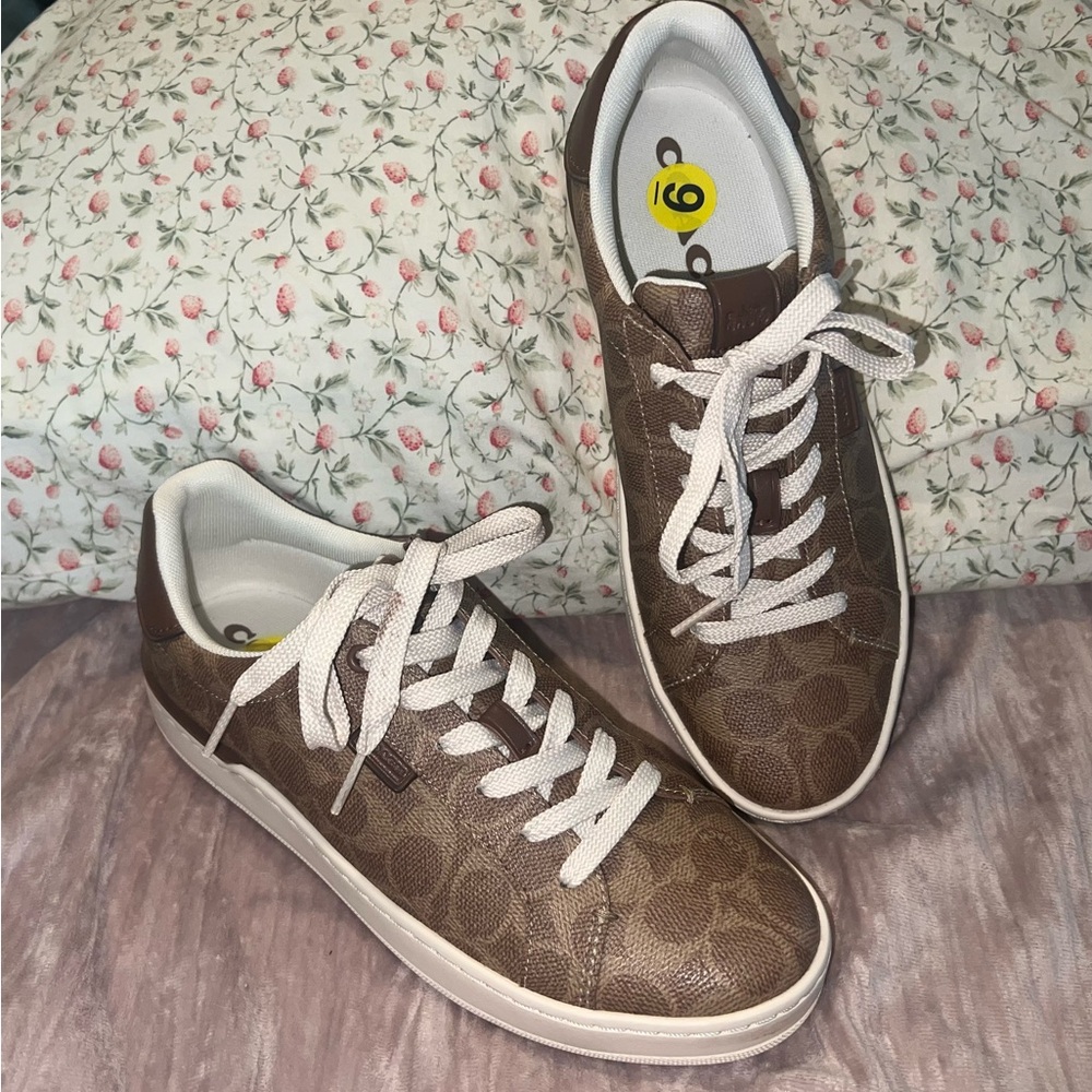 Brown Monogram Coach Sneakers with Laces Like New Worn Only Once